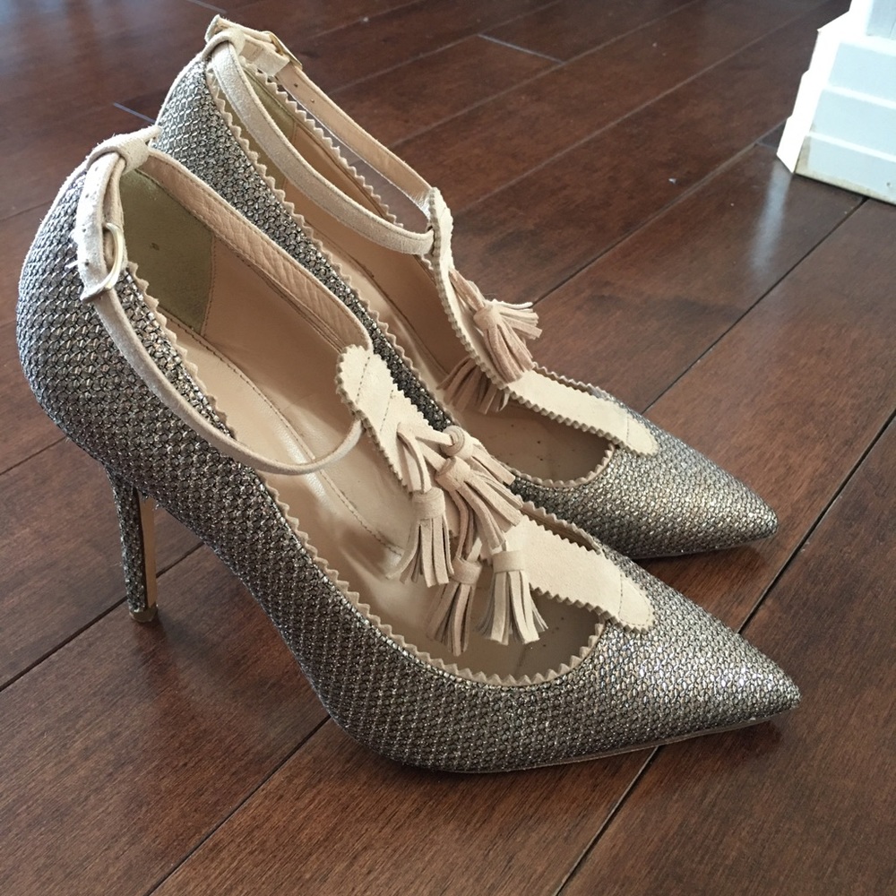 J Crew Roxie Glitter Pump suede tassles size 7